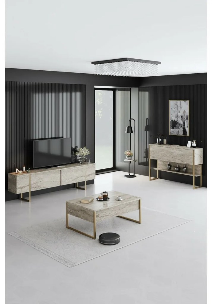 Luxe Travertine and Gold komód