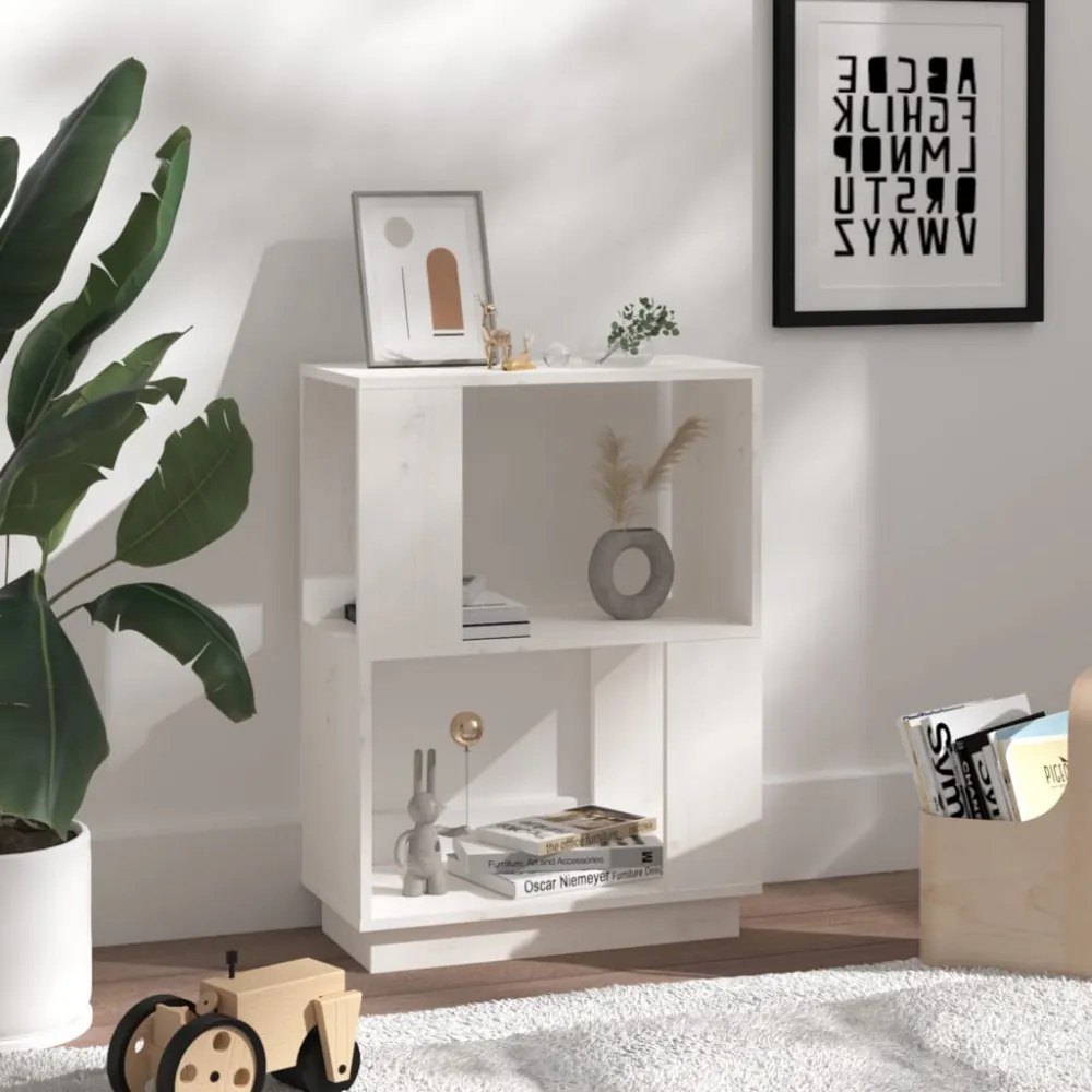fehér tömör fenyőfa könyvszekrény/térelválasztó 51 x 25 x 70 cm