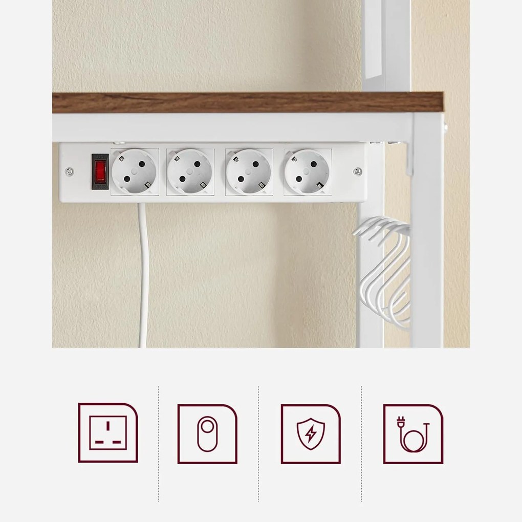 Konyhai polc, rendszerező polc konnektorokkal, 40x80x170 cm, barna- fehér