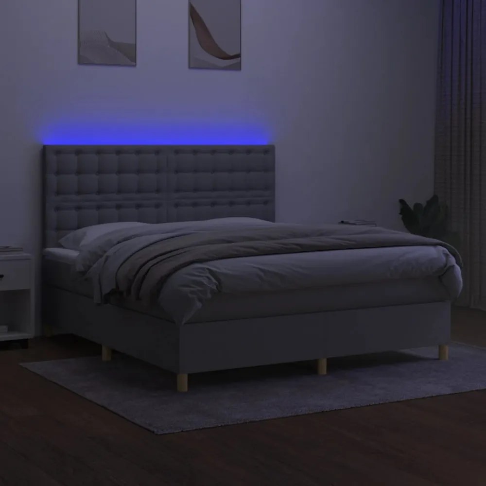 világosszürke szövet rugós és LED-es ágy matraccal 160x200 cm