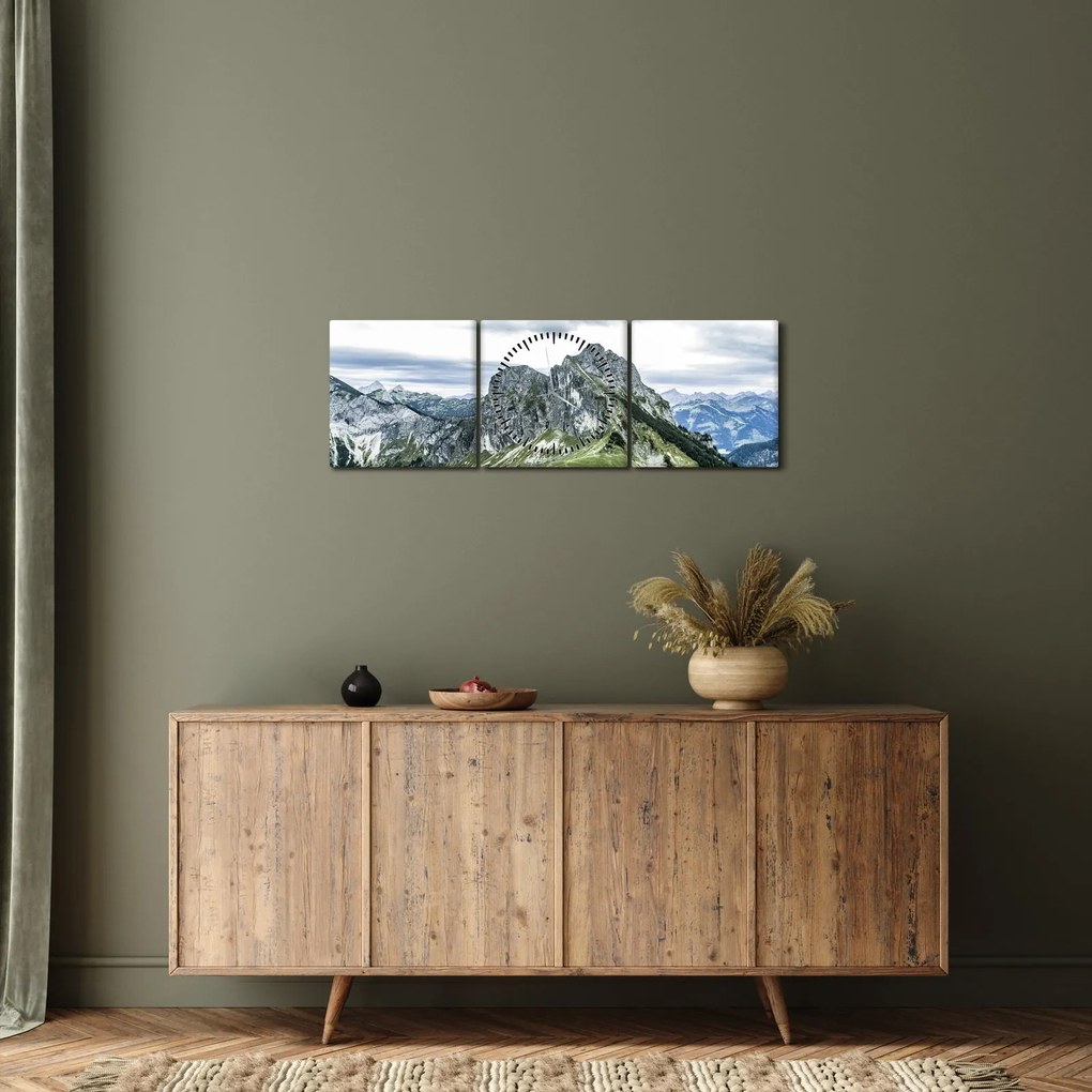Kép - hegycsúcsok (órával) (90x30 cm)