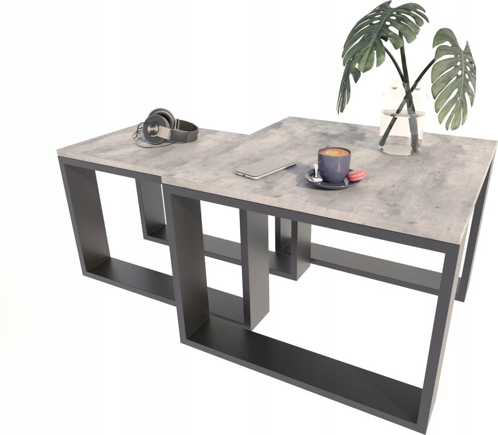 Pad dohányzóasztal dupla Loft-per beton-fekete Per