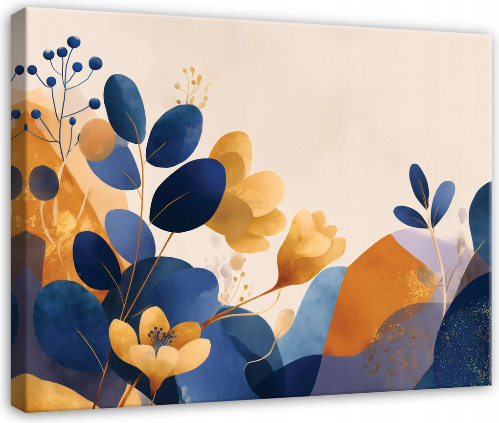Vászonkép Absztrakt Levelek Virágok Arany Nappali Hálószoba Vászon 60x40