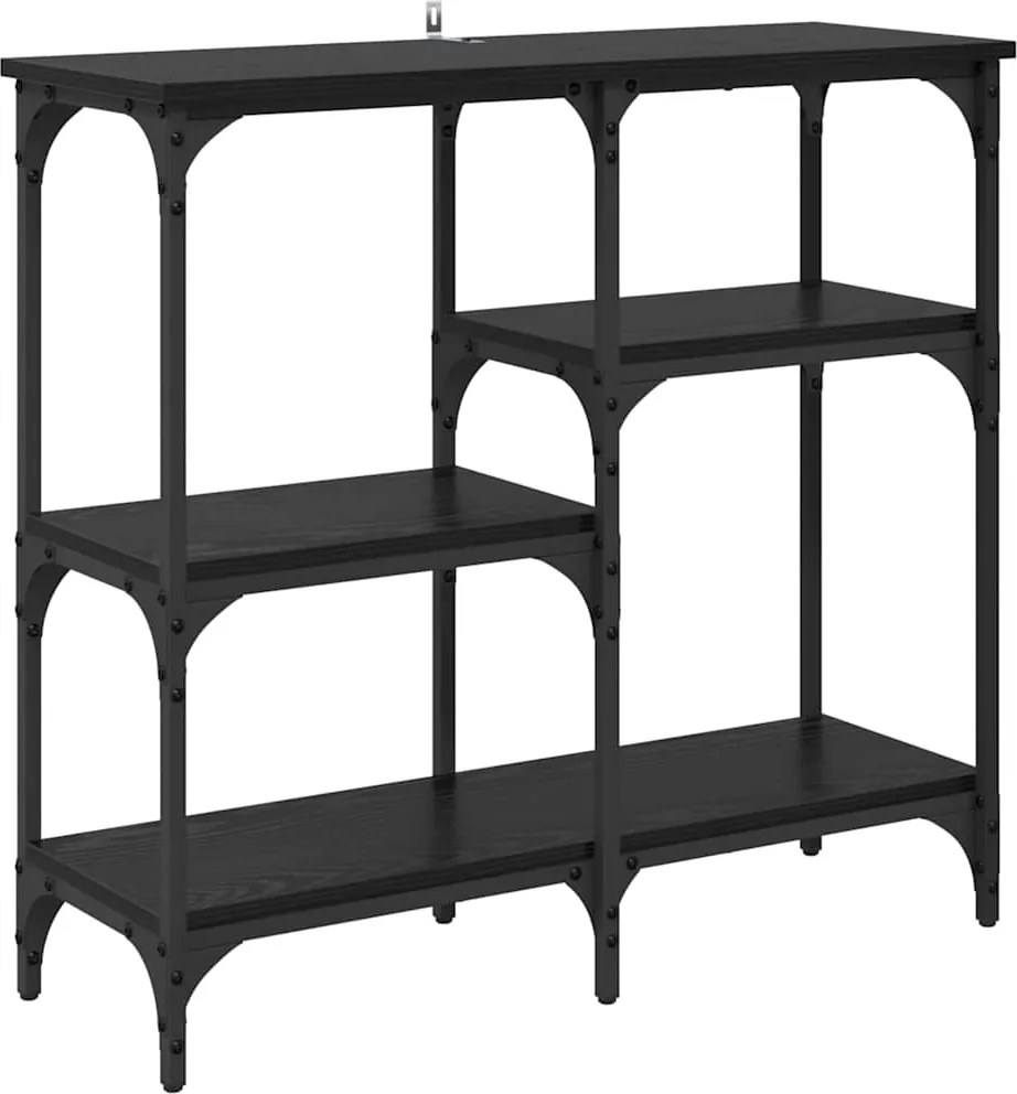 vidaXL Konzolasztal polcokkal Fekete tölgy 80 x 29 x 75 cm Faanyag