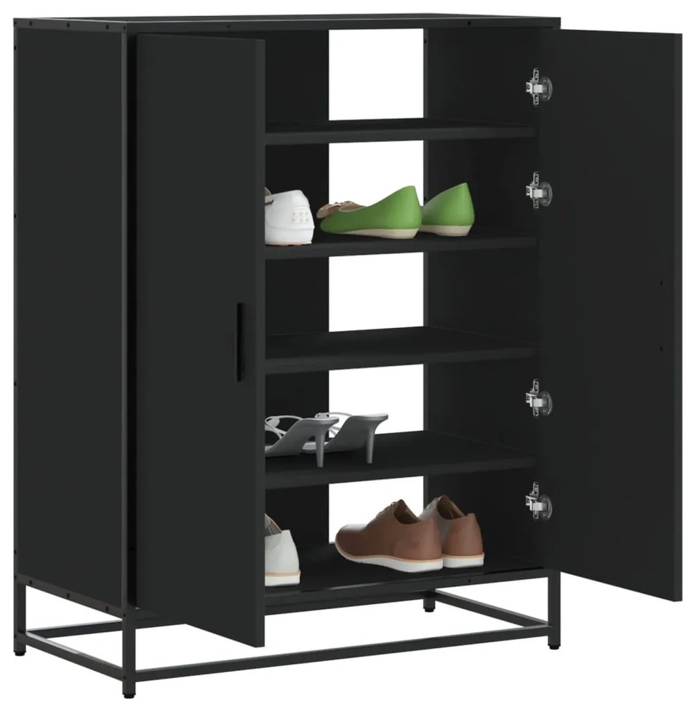 vidaXL fekete szerelt fa és fém cipőszekrény 75 x 38 x 97,5 cm