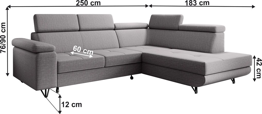 Kinyitható ülőgarnitúra, világosszürke, jobbos, JOGI ROH