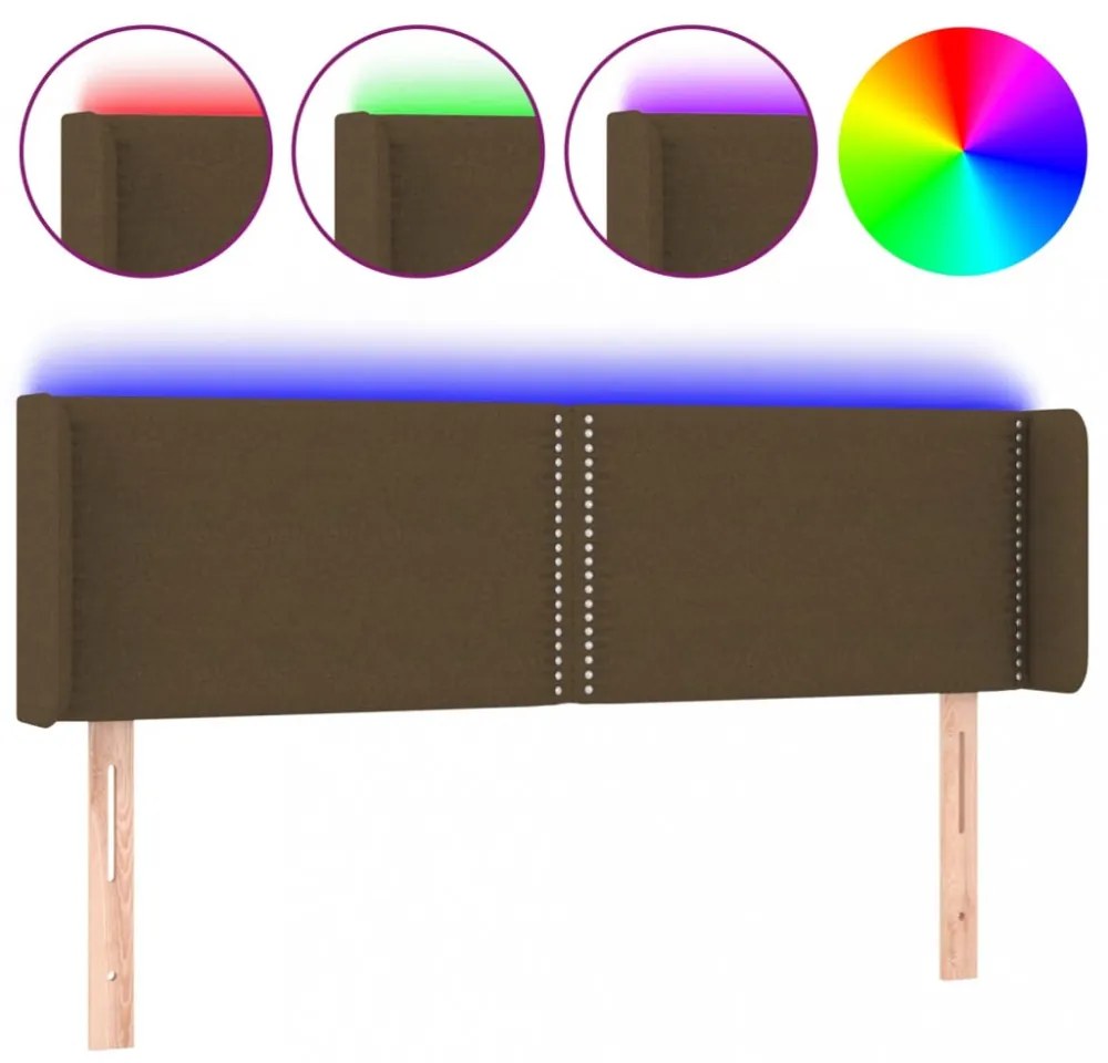 sötétbarna szövet LED-es fejtámla 147 x 16 x 78/88 cm