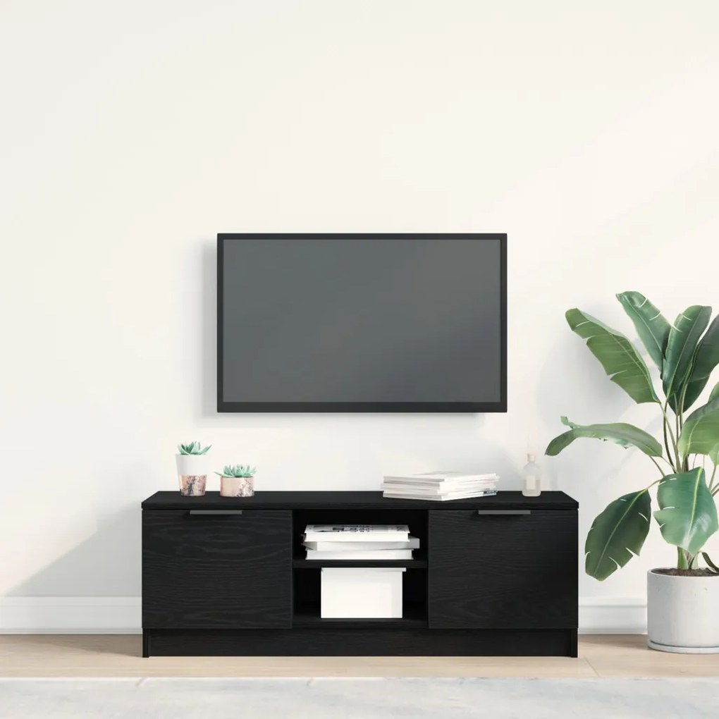 TV Szekrény Fekete Tölgy 102x35x36,5 cm Felépített Fa