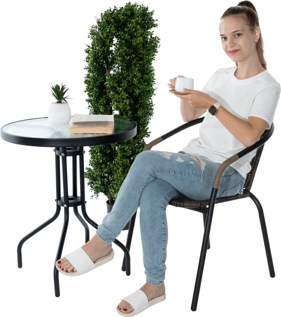 Egymásba rakható szék, barna/fekete fém, DOREN