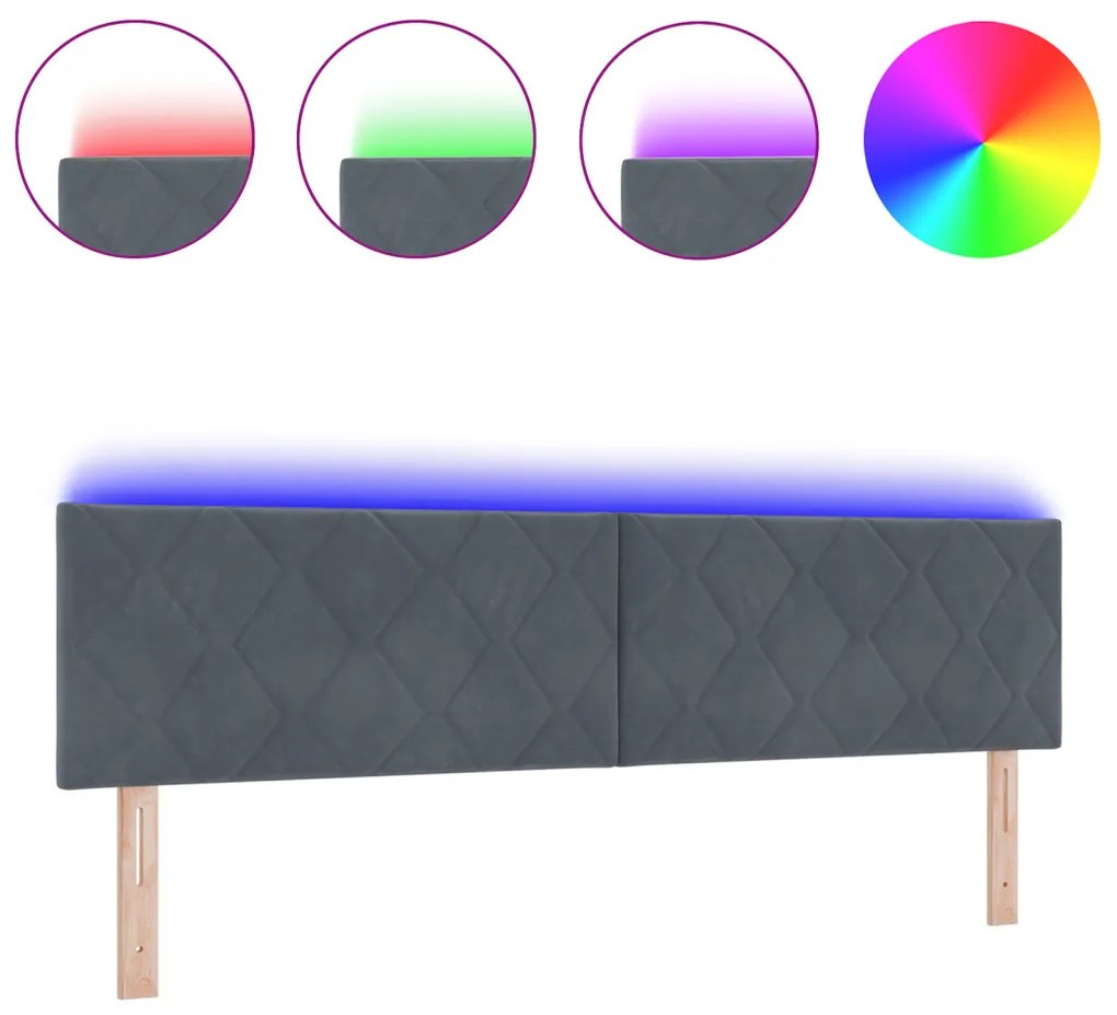 LED Fejtámla Gyémánt Blokkos Design Sötétszürke 180 cm Bársony