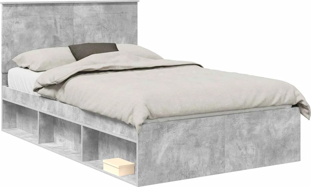 vidaXL Ágykeret fejtámlával Beton 120 x 200 cm Tömör fenyőfa