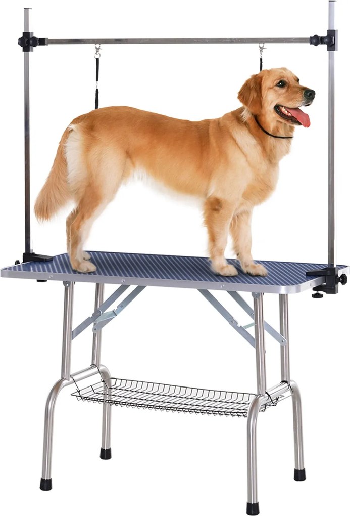 PawHut Kutya Ápoló Asztal Alsó Polcos Kiskedvencek Ápolására Kutya Ápoló Asztal 100kg-ig Kék | Aosom