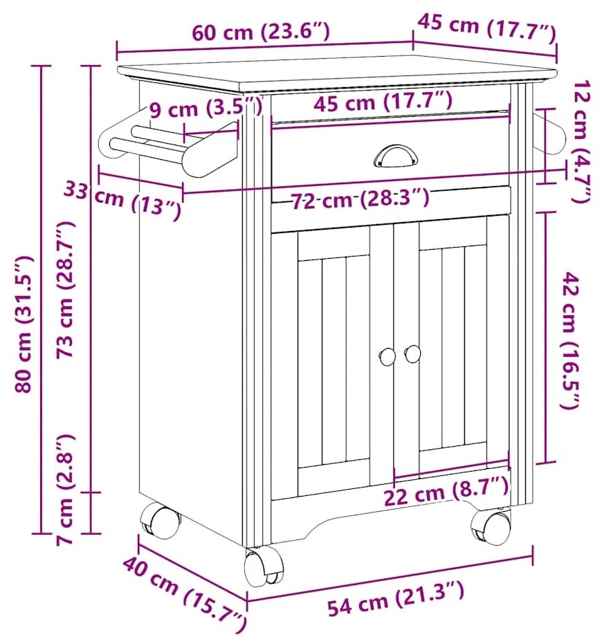 konyhai kocsi BODO&quot; Fehér 72x45x80 cm&quot;