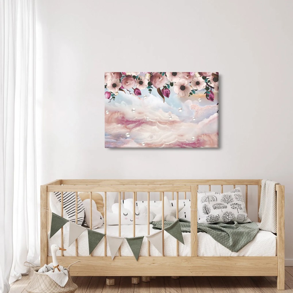 Rózsaszín virágokképe rózsaszín márvánnyal (90x60 cm)