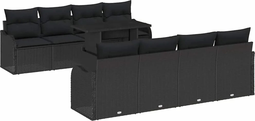 vidaXL Kerti Kanapé Szett párnával 7 pcs Fekete polirattan