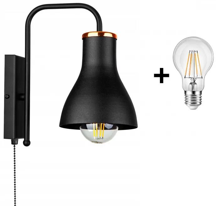 Glimex HORN fekete fali lámpa kapcsolóval 1x E27 + ajándék LED izzó