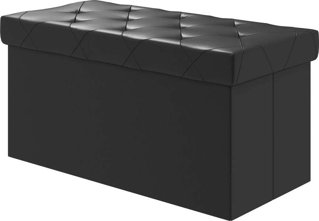 HOMCOM 84L Összecsukható Tároló Pad, Kárpitozott Ottoman PU Bőr Borítással, 76x38x38cm, Fekete | Aosom