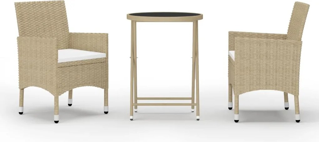 vidaXL 3 részes bézs polyrattan és edzett üveg kerti bisztrószett