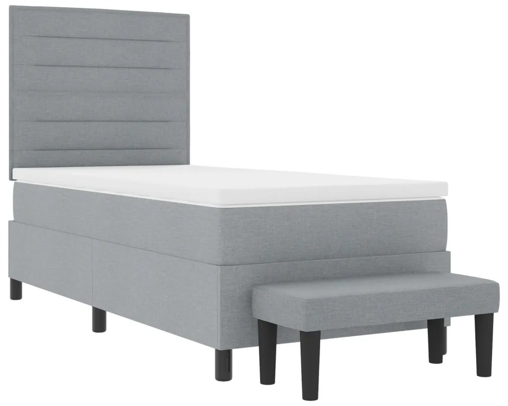 Boxspring ágy matraccal és pad light szürke 90 x 190 cm szövet