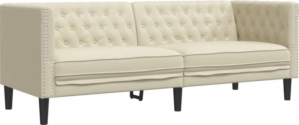 vidaXL 3 személyes krémszínű műbőr Chesterfield kanapé