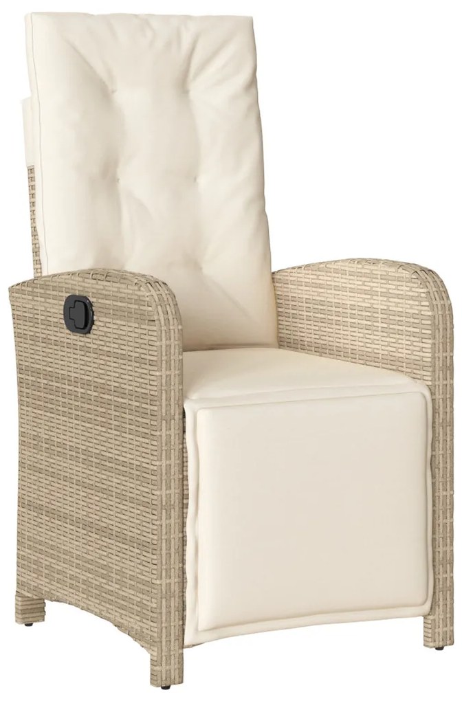 3 Részes Kerti Étkezőszett Párnákkal Bézs Poli Rattan, Kerti Asztal Fekete 80x80x73 cm Edzett Üveg