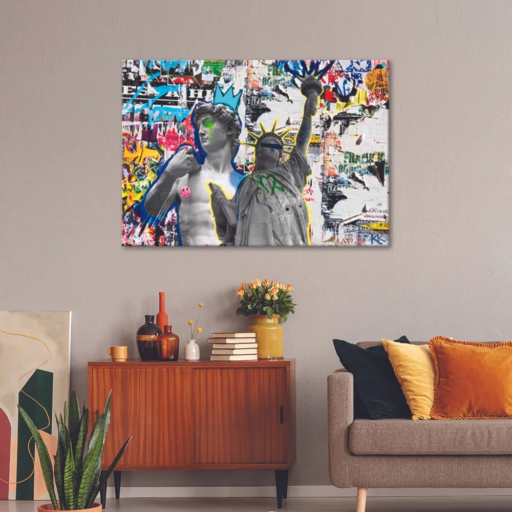 Gario Vászonkép Dávid-szobor és Szabadság-szobor NYC Méret: 90 x 60 cm