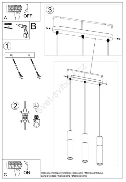 Sollux SL.0649 - BORGIO 3xGU10/40W/230V beton/fém fehér függeszték