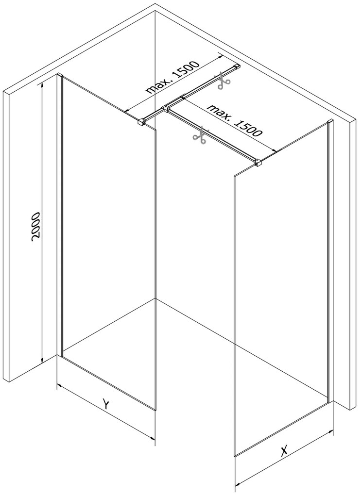 Mexen Kioto, 2 falas Walk-In zuhany paraván 145 x 110 cm, 8 mm átlátszó üveg, arany fényes profil, 800-145-202-50-00-110