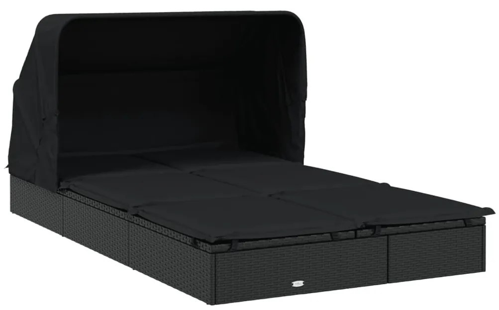 2 személyes fekete polyrattan napágy tetővel 213 x 118 x 97 cm