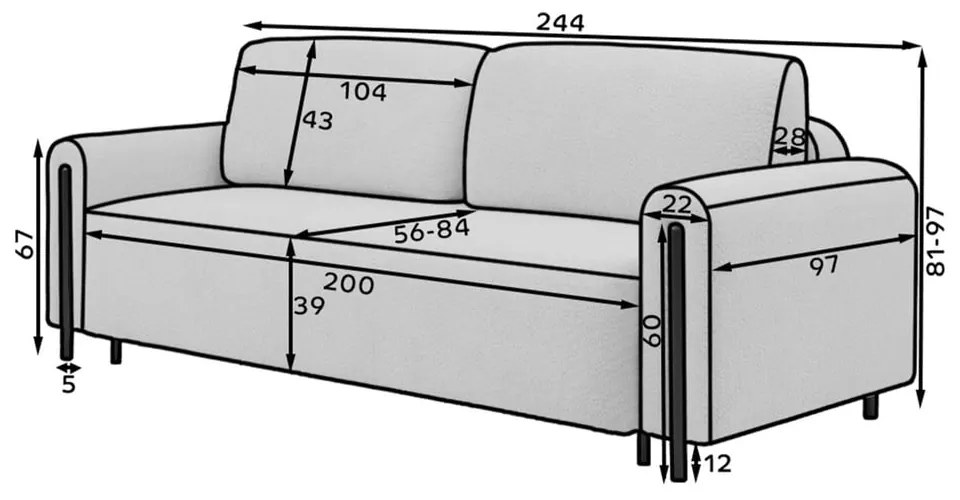 Szürke kordbársony kinyitható-tárolóhelyes kanapé 244 cm Arcadova – ELTAP