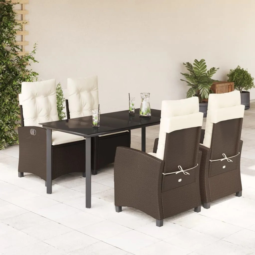5 részes barna polyrattan kerti étkezőgarnitúra párnákkal