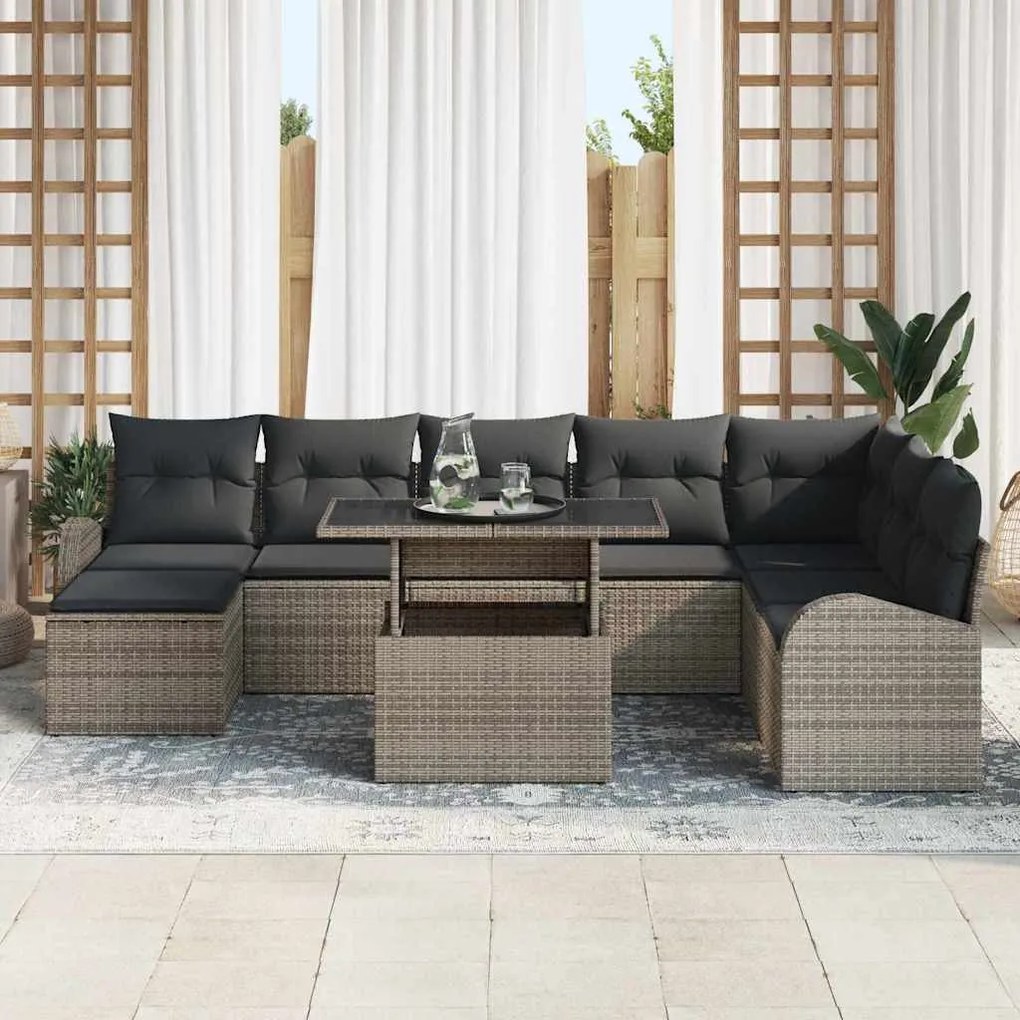 Kerti Kanapé Szett 9 pcs Szürke Mű rattan, porszórt acél