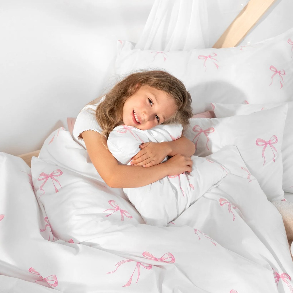 Goldea gyermek pamut párnahuzat - rózsaszín masnik 50 x 50 cm