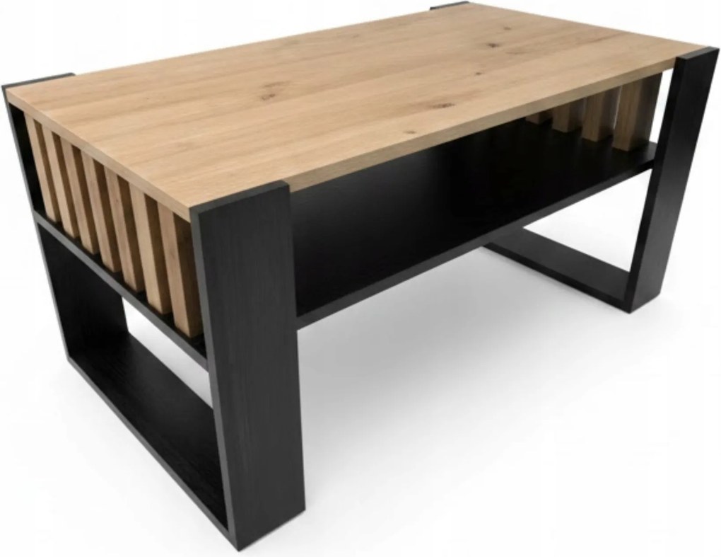 Dohányzóasztal nappaliba fekete tölgy artisan 92x53,5x45 cm téglalap alakú pad