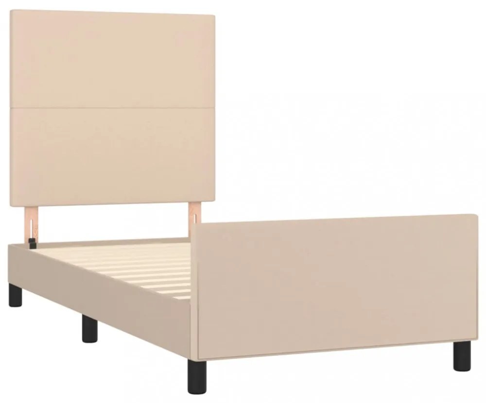 cappuccino színű műbőr ágykeret fejtámlával 80 x 200 cm