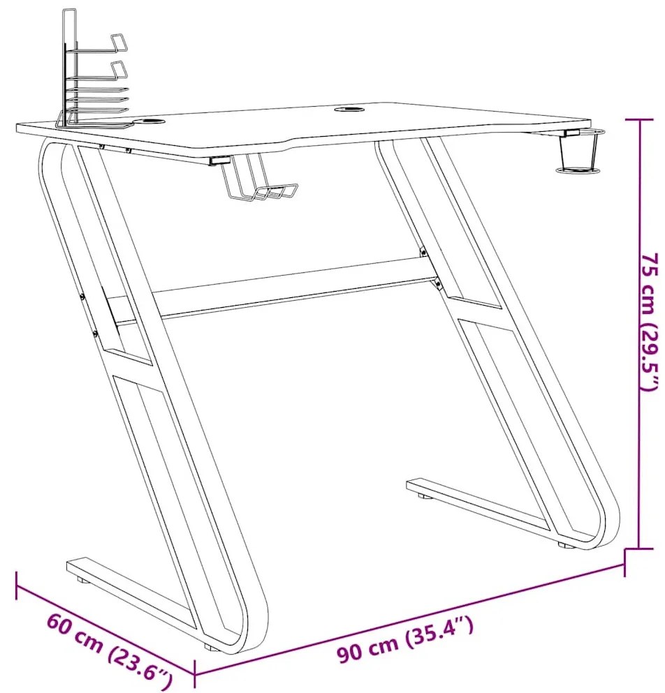 fekete ZZ-lábú gamer asztal 90 x 60 x 75 cm