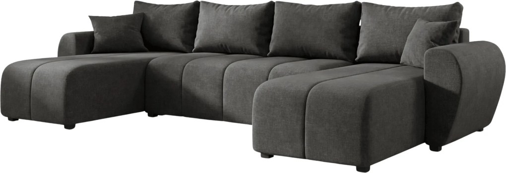 SEVIO U alakú kihúzható ülőgarnitúra, 311x145 cm, sötétszürke + 2 párna INGYEN