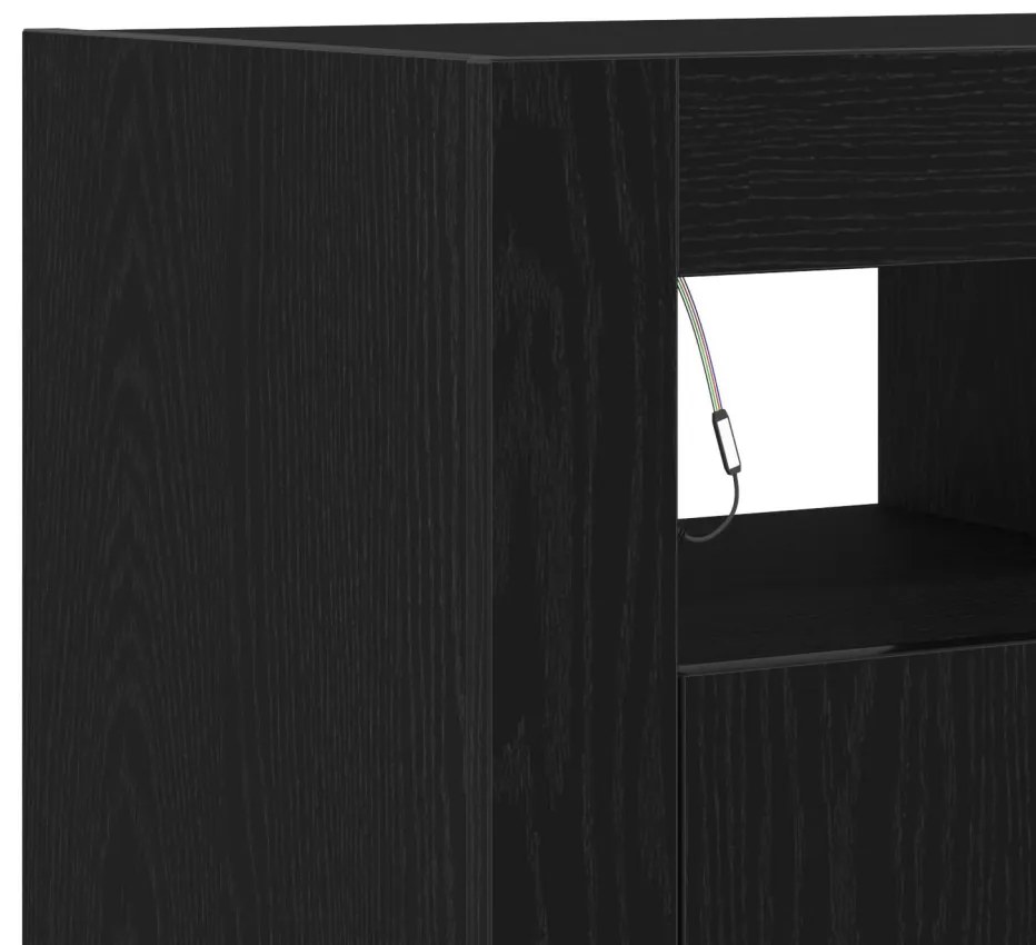 fekete tölgy komód LED világítással, 80x35x75 cm, MDF