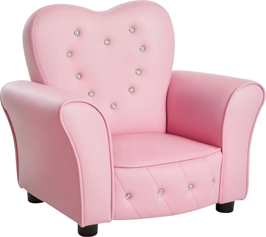 HOMCOM Gyerek Kanapé Gyermeki Karosszék Hercegnős Mini Kanapé Gyerekszobába Szív alakú Rózsaszín L59 x Sz41.5 x M49 cm | Aosom