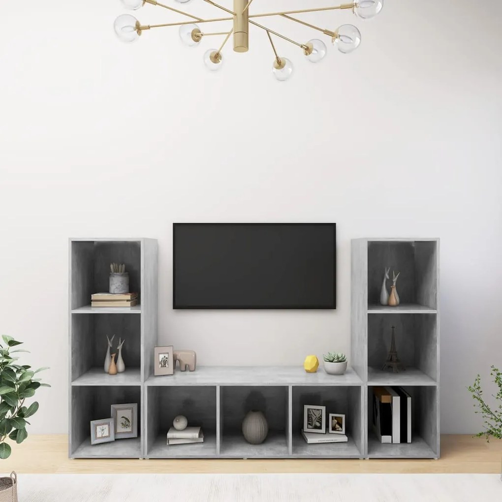 3 db betonszürke szerelt fa TV-szekrény 107 x 35 x 37 cm