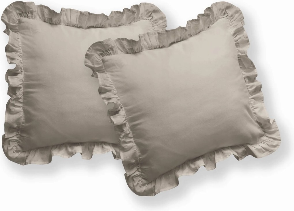 Pamut párnahuzat 40x40 szett 2 db egyszínű taupe fodros