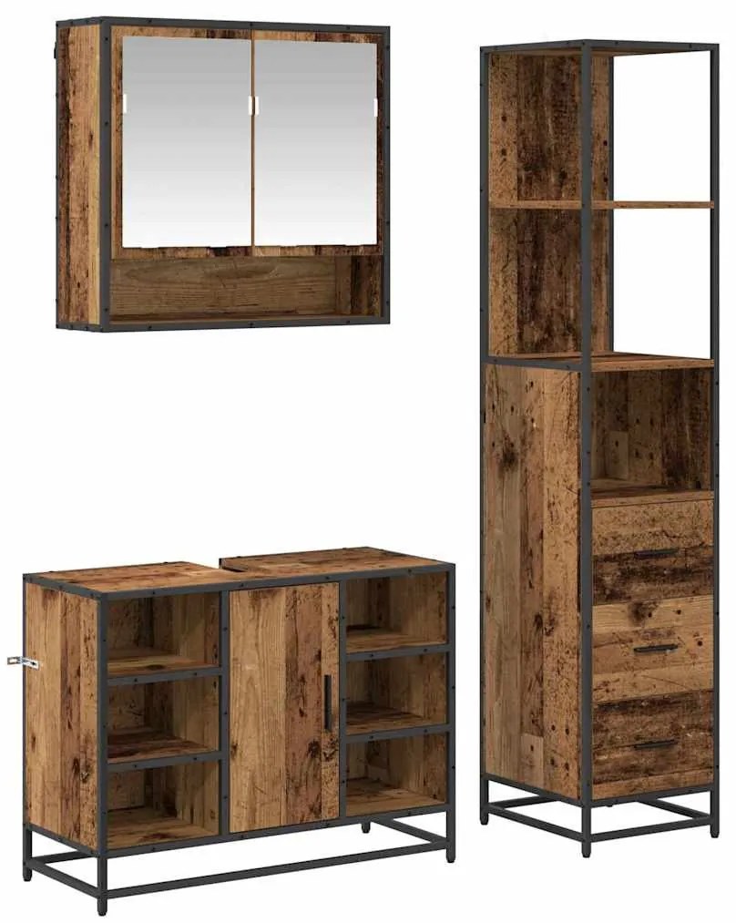 Fürdőszoba bútor szett fiókkal 3 pcs Régi fa 35 x 37.5 x 166 cm