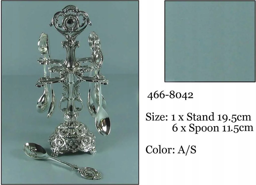 Teáskanál állványon kpl. 6 db Ezüstözött