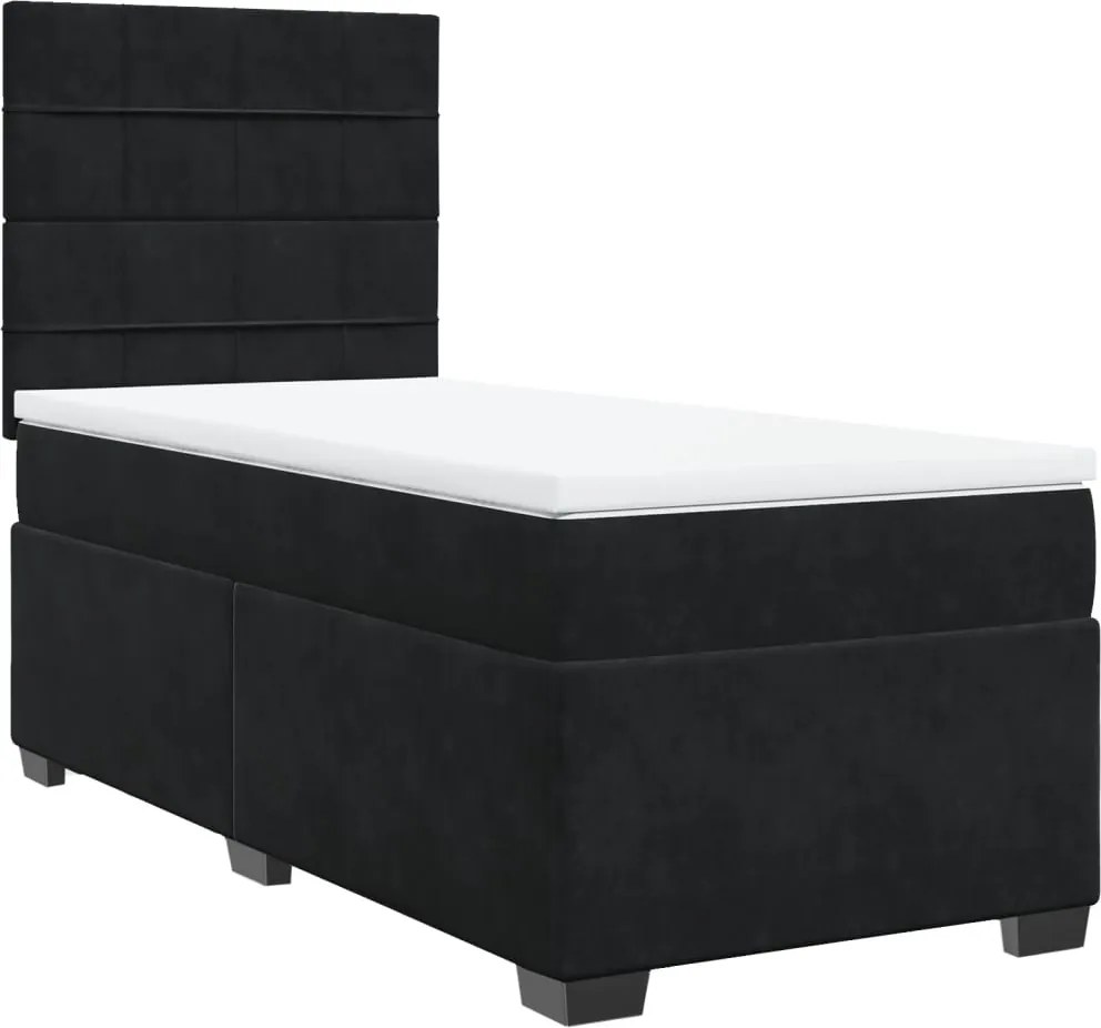 vidaXL fekete bársony rugós ágy matraccal 90x190 cm