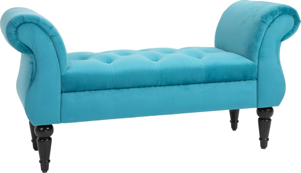 HOMCOM Vintage Stílusú Ágyvégi Pad, Fa Váz és Kárpitozott Chesterfield Ülés, Kék 117 x 40 x 58cm | Aosom