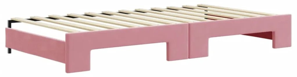 rózsaszín kihúzható bársony heverő matraccal 100 x 200 cm