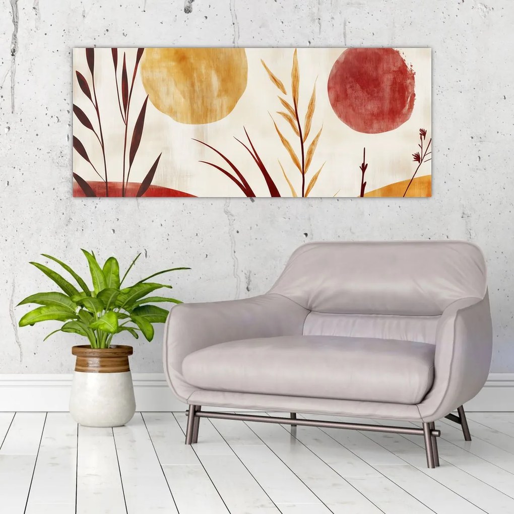 Kép - Növények és körök (120x50 cm)
