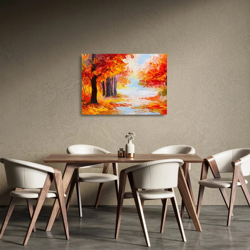 Kép - olajfestmény, színes ősz (üvegen) (70x50 cm)