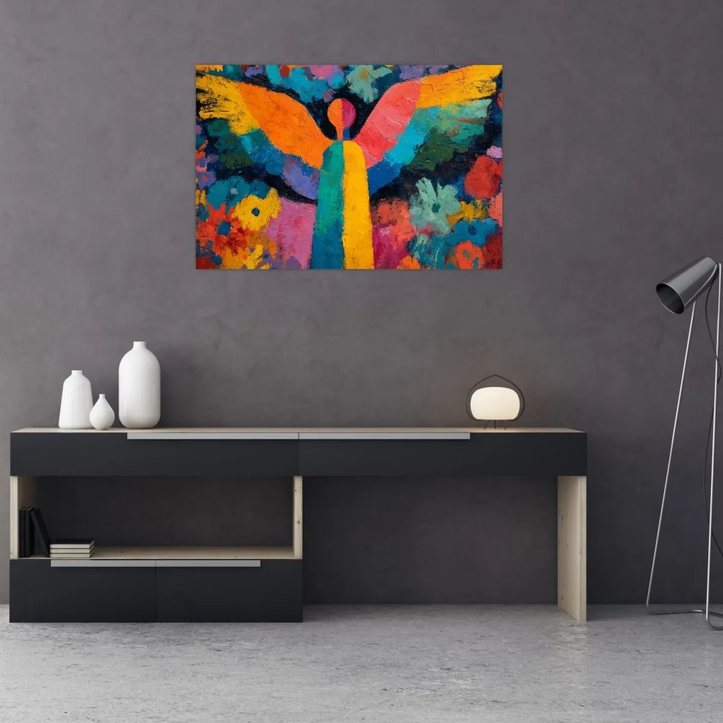 Kép - Absztrakt angyal virágokkal (90x60 cm)