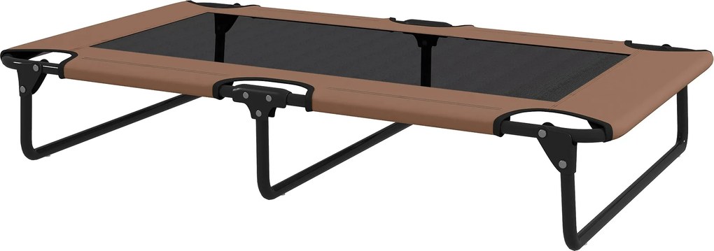 PawHut Magasított Összecsukható Kutyafekhely, Kültéri Kutyáknak Tervezett Kényelmes Lefekvés, Lélegző, Nagy Kutyák Részére, Kávé Oxford 107 x 61 x 20